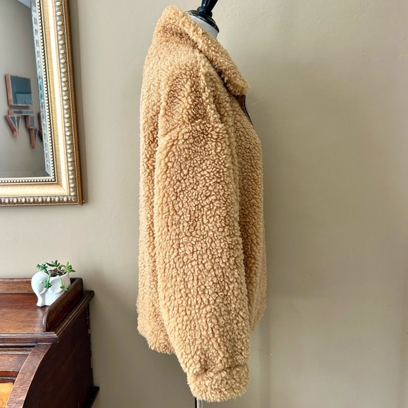 Express Camel Cozy Teddy Jacket Brown Tan Sherpa  Fleece Oversized Zip Size XS - Picture 10 of 14